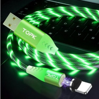 LED magnetický svítící nabíjecí kabel 3A pro Apple iPhone, 1m Barva: Zelená
