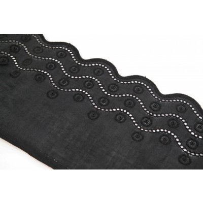 Bavlněná madeirová krajka - černá - šířka 14 cm – Zboží Dáma