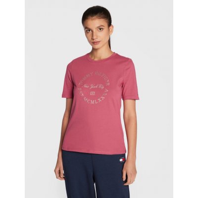 Tommy Hilfiger dámské tričko WW0WW36038 malinové – Sleviste.cz