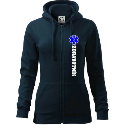 Hvězda života zdravotník dámská mikina trendy zipper s kapucí Námořní modrá velmi tmavá téměř černá – Sleviste.cz
