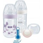 Nuk kojenecký set Nature Sense láhev s ukazatelem teploty a dudlík růžová 260 ml – Sleviste.cz