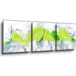 Obraz 3D třídílný - 150 x 50 cm - lime water splash and ice cubes isolated on the white stříkající voda z vápna a kostky ledu izolované na bílém – Sleviste.cz