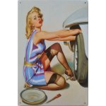 Plechová retro cedule / plakát - Car Girl II Provedení:: Plechová cedule A4 cca 30 x 20 cm