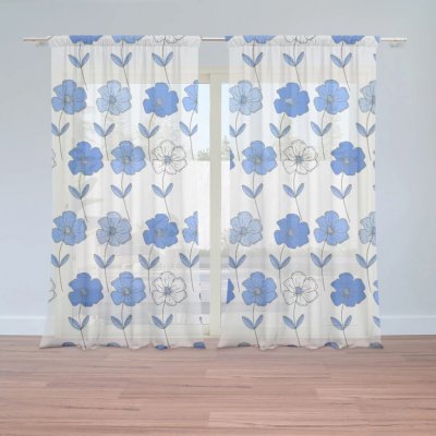 Sablio Záclony Modré květiny: 2ks 150x250cm – Zboží Mobilmania