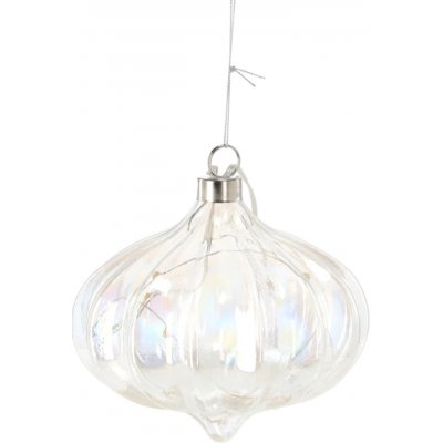 Pro-Tech shop Skleněná závěsná ozdoba s LED 15cm průhledná perleťová 69607 – Hledejceny.cz