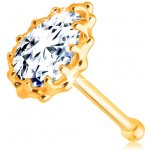 Šperky Eshop zlatý piercing čirá zirkonová slzička ohraničená vroubkovaným lemem S2GG229.13 – Zboží Dáma