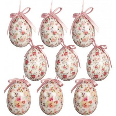 Clayre & Eef 9ks dekorace bílé závěsné vajíčko s květy Spring Egg - Ø 5*8 cm – Hledejceny.cz