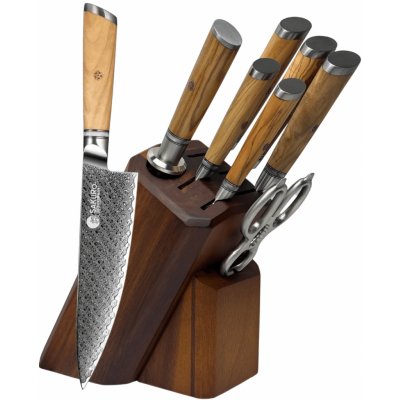 SaKuRo Olive Sada 5 kuchyňských nožů z damaškové oceli ocílkou a nůžkami – Hledejceny.cz