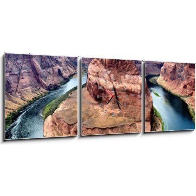 Obraz s hodinami 3D třídílný - 150 x 50 cm - Horseshoe Bend colorado proud omega flux