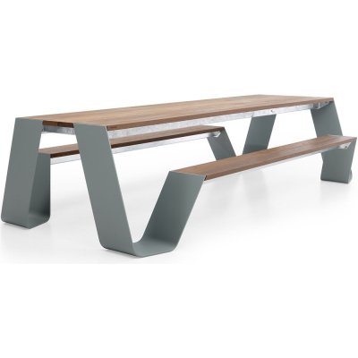 Extremis Jídelní stůl s integrovanou lavicí na obou stranách Hopper Picnic 360, 358x160x74 cm, rám lakovaný hliník , deska a sedací část iroko – Zbozi.Blesk.cz