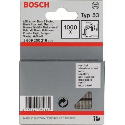 Nerezové sponky do sponkovaček Bosch PTK 3,6 LI, PTK 14 E Duotac, HT 14 a HMT 57 - 10x0.74x11.4mm, 1000ks, typ 53 (2609200216) – Zboží Mobilmania