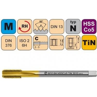 NÁSTROJE CZ Závitník strojní M7x1 ISO2 HSSCo5 TiN DIN 376 C - 3010 - CZZ3010-M7-ISO2 – Hledejceny.cz
