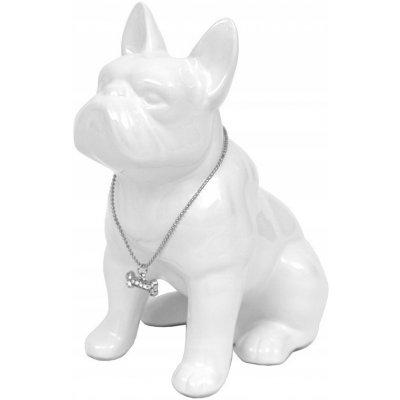 POKLADNIČKA PES BULDOČEK BÍLÝ KERAMICKÝ LESK 18 cm – Zboží Dáma