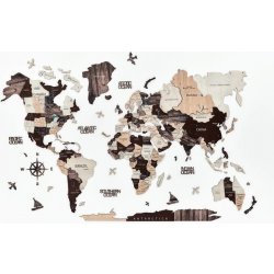 Dřevěná mapa světa na stěnu, 3D Barva: Šedá, Velikost: S