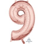 Balónek fóliový narozeniny číslo 9 růžovo zlaté 66 cm