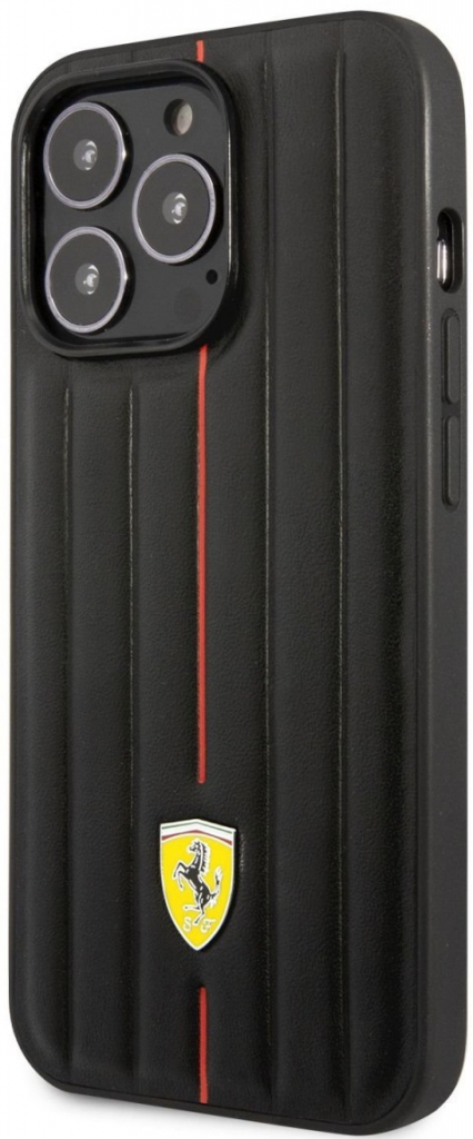 Pouzdro Ferrari Leather Embossed Stripes iPhone 14 Pro - černé