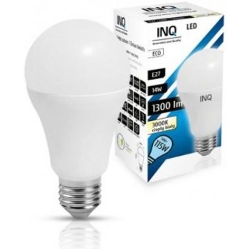 INQ LED žárovka , E27 14W A60, 180° Teplá bílá
