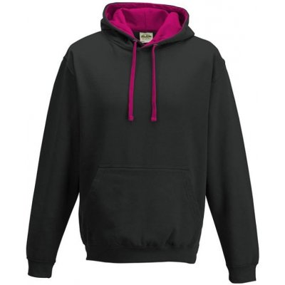 Just Hoods Unisex týmová kontrastní klokánka s kapucí černé tělo růžová kapuce