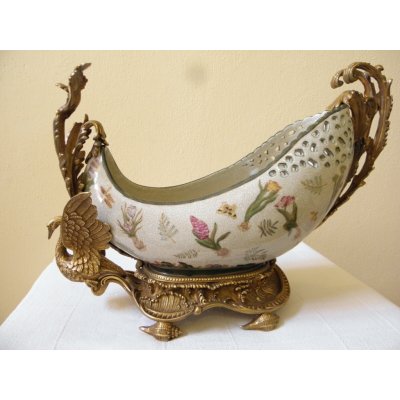 VELKÁ PORCELÁNOVÁ ŽARDINIÉRA V MOSAZNOU MONTÁŽI – Hledejceny.cz