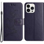 Flower PU kožené peněženkové pouzdro na mobil iPhone 14 Pro 6.1 - tmavěfialové – Zboží Mobilmania
