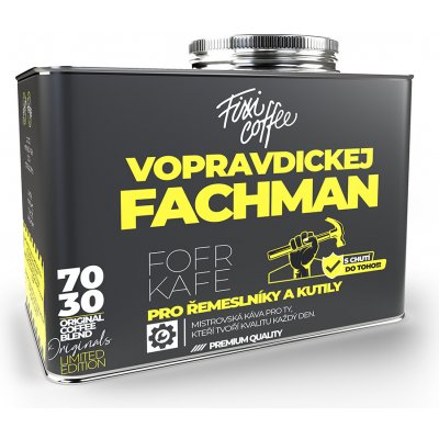 Fixi Coffee Fofr kafe Vopravdickej fachman směs výběrové kávy jemně mletá stylový plechový kanystr 250 g – Zboží Mobilmania