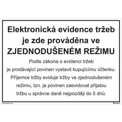 Walteco Elektronická evidence tržeb - zjednodušený režim 297x210mm, formát A4, samolepka , 20117 – Zbozi.Blesk.cz
