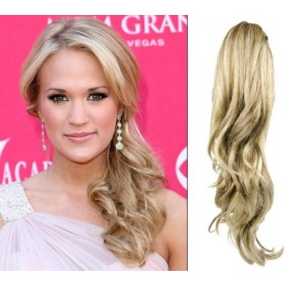 Clip in příčesek culík / cop 100% japonský kanekalon 60cm kudrnatý platina / světle hnědá – Zboží Dáma