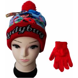 Sun City Dívčí set čepice a rukavice KOUZELNÁ BERUŠKA zimní červená