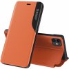 Pouzdro a kryt na mobilní telefon Apple Hurtel Elegantní Eco Leather View a funkcí stojánku iPhone 13 Pro oranžové 5907769334368