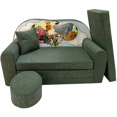 FIMEX Rozkládací dětská pohovka s bobkem a polštářkem Zoo Zelená – Hledejceny.cz