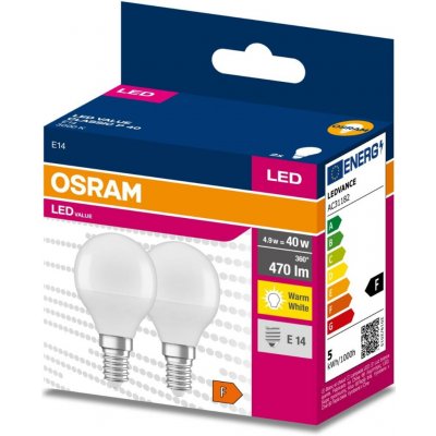 Osram 2PAK LED žárovka LED E14 P45 4,9W = 40W 470lm 2700K Teplá bílá 200° VALUE OSRVALU7307 – Hledejceny.cz