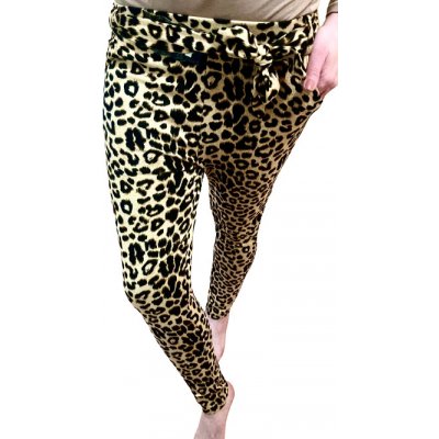 Styleo dámské béžovočerné elegantní kalhoty s leopardím vzorem a páskem béžovo černé – Zbozi.Blesk.cz