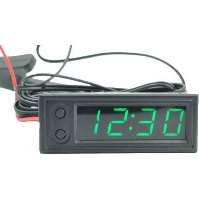 Teploměr,hodiny,voltmetr panelový 3v1, 12V, zelený, 1 tepl.čidlo – Hledejceny.cz