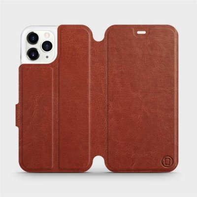 Pouzdro Mobiwear Parádní flip Apple iPhone 11 Pro v provedení C_BRS Brown&Gray s šedým vnitřkem