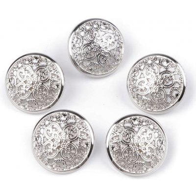 Kovový knoflík filigrán velikost 24", 28", střední, 2 (28") stříbrná (bal. 25) – Zboží Dáma