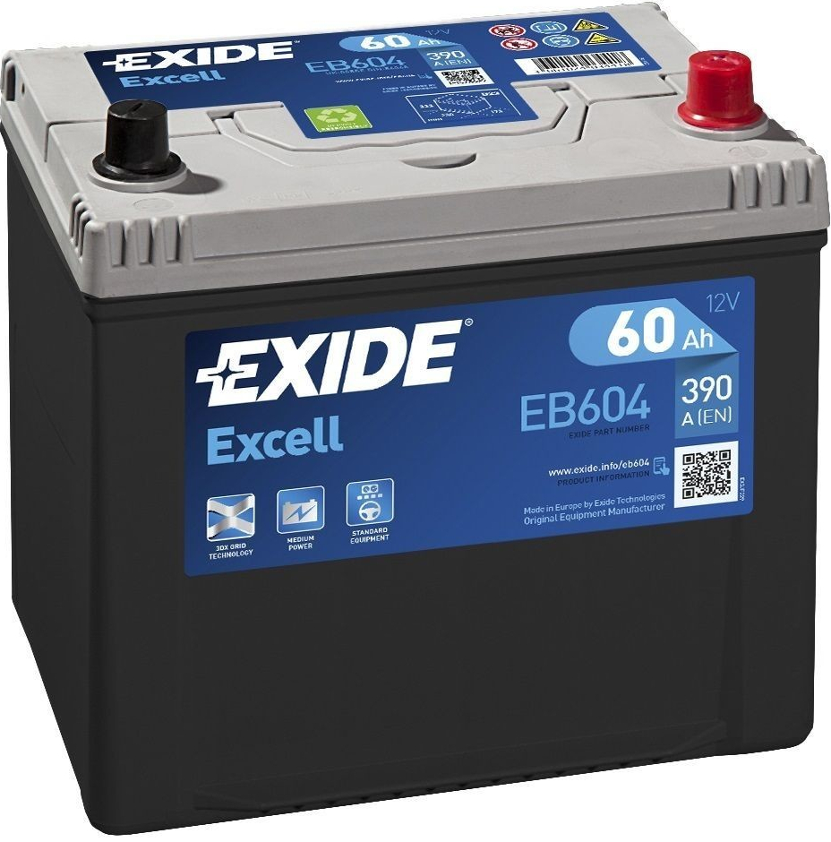 Exide Excell 12V 60Ah 390A EB604