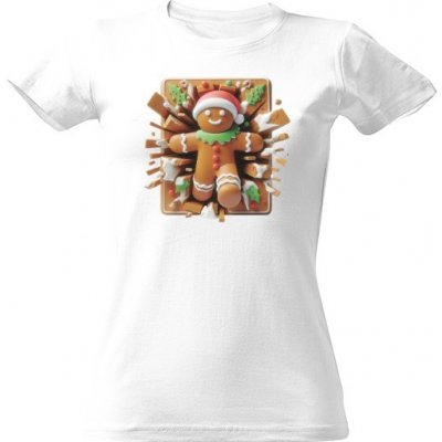 Tričko s potiskem 3D Vánoční perníček-2 dámské Bílá – Zboží Mobilmania
