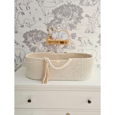 Háčkovaný Mojžíšův koš z bavlny ručně vyrobený s matrací pro miminka Krémový – Sleviste.cz