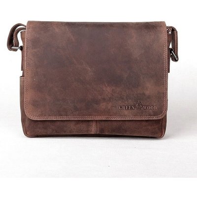 GreenWood Středně velká kožená hladká hnědá crossbody taška no. 113