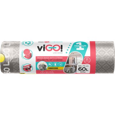 viGO! Pytle zatahovací prémium s vůní LDPE 60l 30µm 10 ks stříbrné