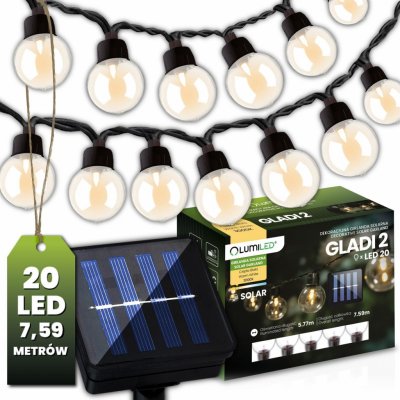 LUMILED solární světelný řetěz vánoční světla 20x LED 7,5 M solární světelný řetěz venkovní světlo IP44 teplá bílá 3000K žárovky pro vánoční zahradu venku – Zboží Dáma