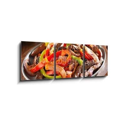 Obraz s hodinami 3D třídílný - 150 x 50 cm - mexican food - beef fajitas and bell peppers mexické jídlo
