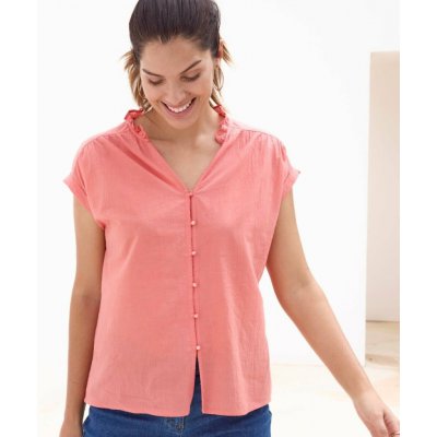 Jednobarevná halenka s výstřihem do V korálová – Hledejceny.cz