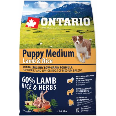 ONTARIO Puppy Medium Lamb & Rice Velikost balení: 2,25 kg