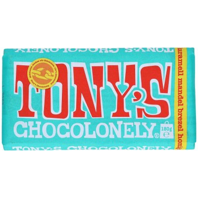 Tony's Chocolonely Mléčná čokoláda Karamelový mandlový preclík a medově mandlový nugát s mořskou solí 180 g – Zbozi.Blesk.cz