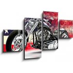 Obraz 4D čtyřdílný - 100 x 60 cm - Custom black motorcycle with American flag background with dispersion effects. Made in America concept. 3d rendering Vlastní černý mot – Hledejceny.cz