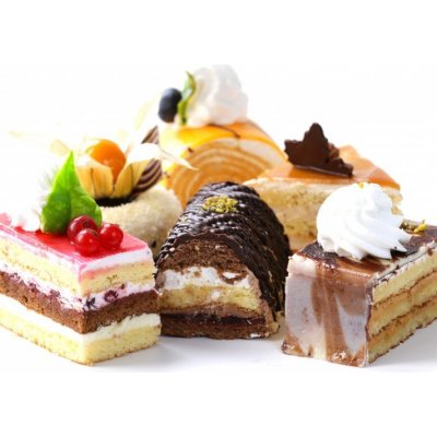 WEBLUX 96319616 Fototapeta papír Assorted different mini cakes with cream Rozmanité mini koláče se smetanou čokoládou a bobulemi rozměry 360 x 266 cm – Zbozi.Blesk.cz