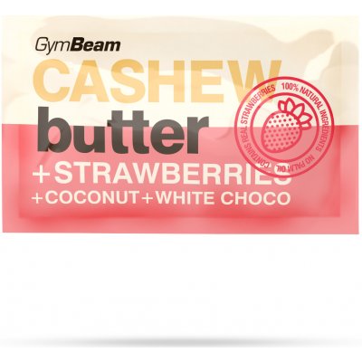 GymBeam Kešu máslo s kokosem bílou čokoládou a jahodami 30 g – Zboží Mobilmania