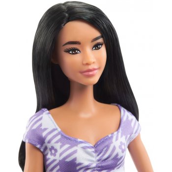 Barbie Modelka fialkové kostkované šaty