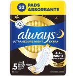 Always Ultra Secure Night Extra hygienické vložky vel. 5 s křidélky 32 ks – Zboží Dáma